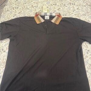 Burberry Black Polo with Signature Check Collar Accents